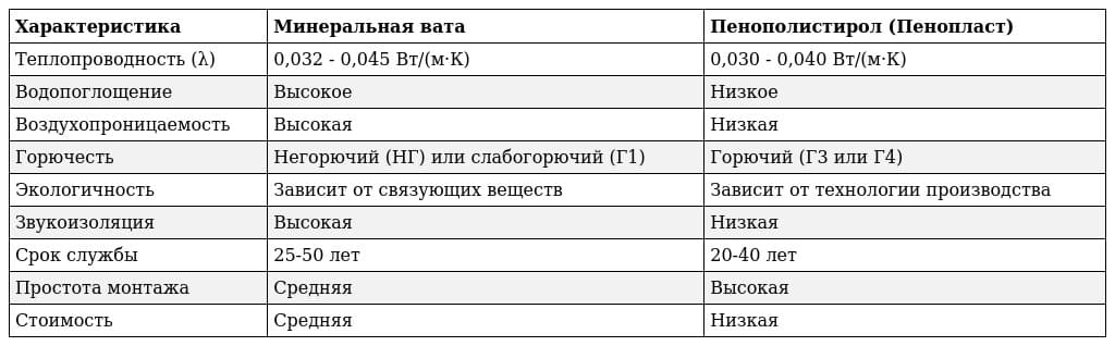 сравнение утеплителей